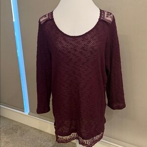 Burgundy Lace Shoulder Sweater 0045